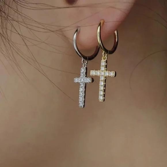 STERLING SILVER CROSS EARRINGS - Picture 2 of 4